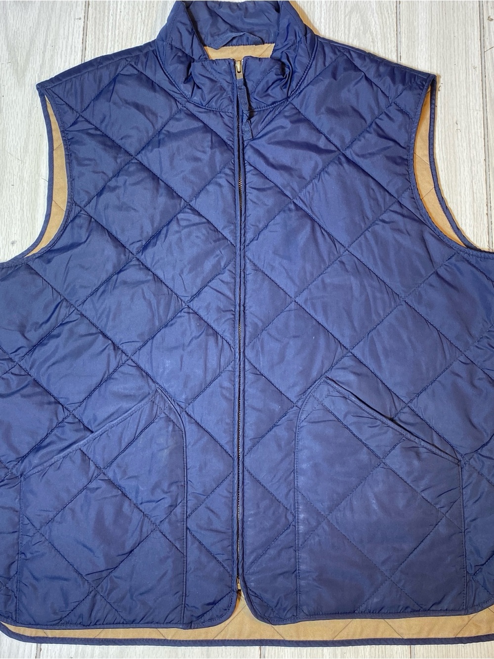 J.Crew Authentic Outerwear Quilted Vest Men's Large Blue Tan Full Zip